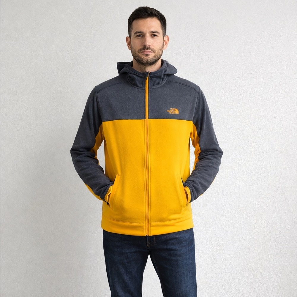 The North Face Fleece Jacket Mens Small Yellow Gray Full Zip Lightweight Outdoor